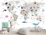 Decor for Kids room, Peel and Stick vinyl interactive World Map Wallpaper – Educational Design for Kids' Room