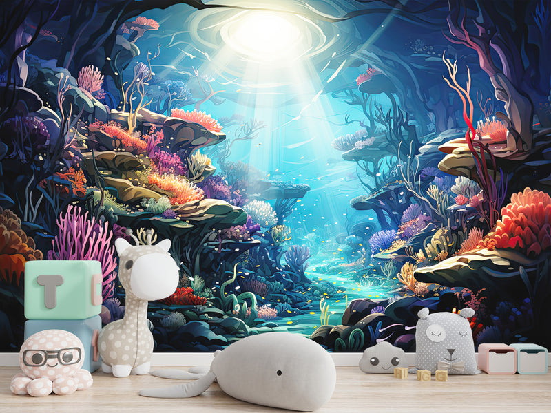 Peel and Stick Kids’ Wallpaper Full Wall Mural – “Mysteries of the Deep” For Kids’ Room