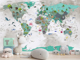 Peel and Stick Oracal film with the pattern “Children's map of the world”, decor for children's room