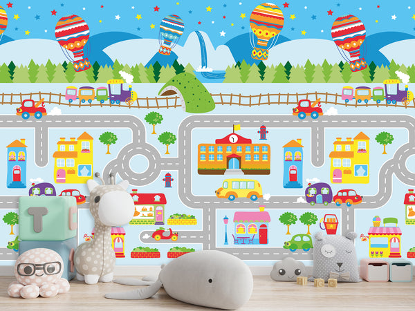 Traditional Wallpaper Wall Mural – Creative Kids' Room Decor: City Roads Map