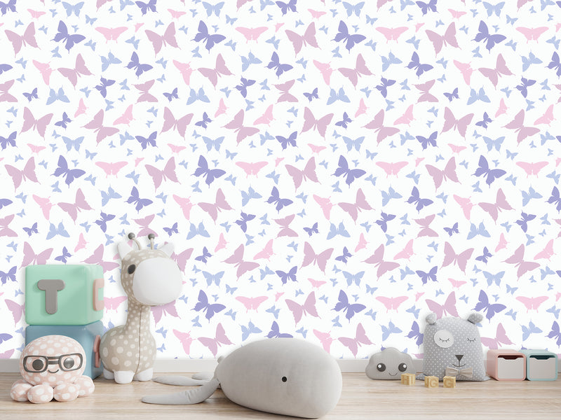 Unique Wall Mural with Butterfly Print, Peel and Stick Wallpaper, Art Print for Nursery or Baby Room 'Colorful Butterfly Silhouettes' 🦋