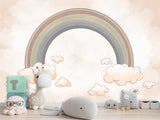 Non-Woven Wallpaper Kids Room Design – Rainbow Among Pink Clouds, Wall Decor For Boys And Girls