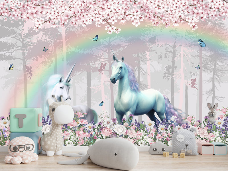 Peel & Stick Vinyl Wallpaper Kids' Room Print – "Unicorns in an Enchanted Forest"