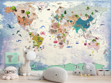 Decor for Kids room, Vinyl Wallpaper Peel and Stick with the pattern “Kids map of the world”