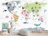 Self-Adhesive Full Wall Kids' World Map Wallpaper – Soft Colors for Kids' Room & Playroom