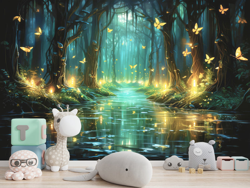 Non-Woven Magical Forest Wall Mural Peel & Stick Kids Room Wallpaper