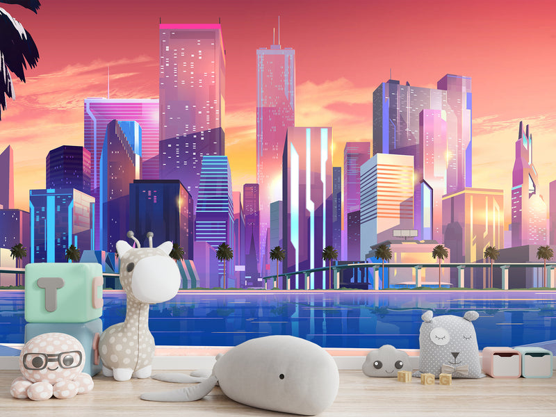 Non-Woven Wall For Kids Room/Bedroom Print Superhero City Wallpaper