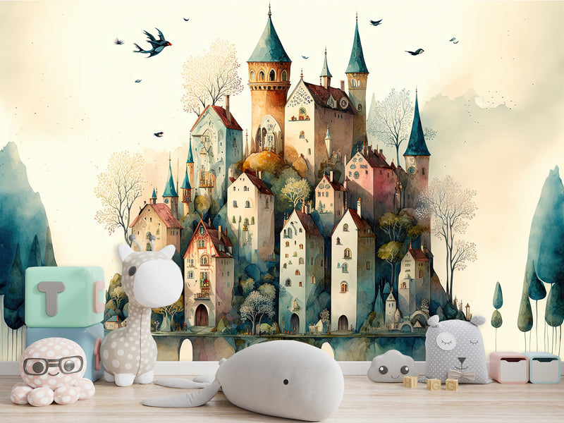 Self-Adhesive Mural Print For Kids' Space "City From A Fairy Tale" Kids Room Print