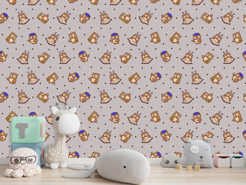 Modern Vinyl Wallpaper Peel an Stick for Decorating a Child's Learning Area — Mural "Educational Owl Print"