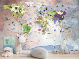 Art Design For Kids Room Self-Adhesive Wallpaper World Map Educational Kids Room Mural Playroom