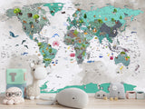 Non-Woven Wallpaper Full Wall Mural Kids World Map Wallpaper – Educational & Colorful Wall Decor