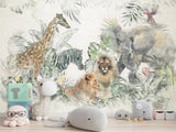 Peel and Stick Vinyl Wallpaper Kids Wall Mural – African Safari Animals Full Wall Mural Print