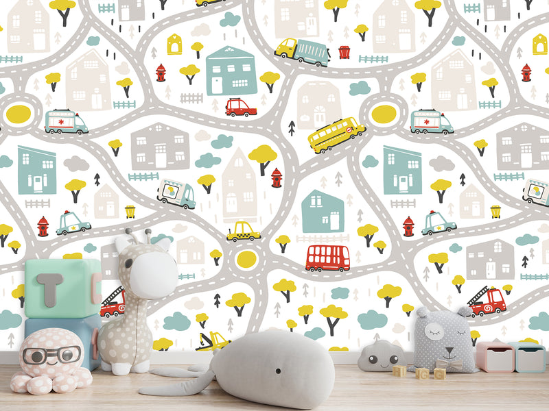 3D Non-Woven Photo Wallpaper "Children's Wall Road" – Fun Wall Mural for Kids’ Room or Study Area