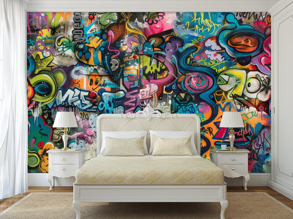 Art Print On The Wall Self-Adhesive Wallpaper "Funk Graffiti", Mural For Bedroom, Living Room, And Creative Design For Teen Room 🎨