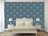 Vintage Non-Woven Photo Wallpaper Accent Wall Mural "Vintage Lotus Ornament on Dark Blue Background"