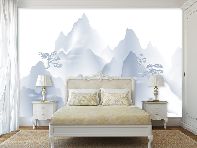 Peel & Stick Mural For Full Wall Minimalist Japanese Mountain Landscape Mural for Home Desing