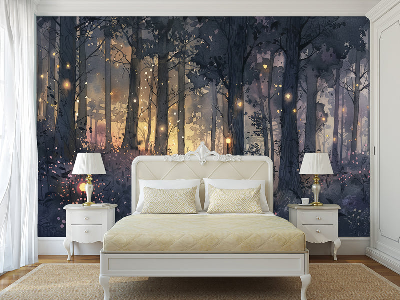 ✨Fairy Tale Print In Artistic Style Peel adn Stick Wall Mural For Kids Room, Creating A Cartoon Atmosphere "Magic Forest In Radiance"🌲