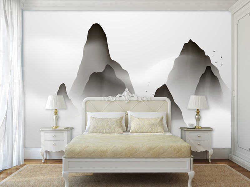 Full-Size Self-Adhesive Wallpaper – Minimalist Clouds Over Mountains Mural For Living Room Or Lounge