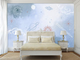Self-Adhesive Wallpaper Made from Eco-Friendly Materials for Bedroom, Living Room, and Kids' Room “Planets, Moon, and Sun in the Clouds”
