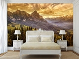 Traditional Full Wall Mural for Lounge or Bedroom – Mountains, Valleys, and Forest Landscape