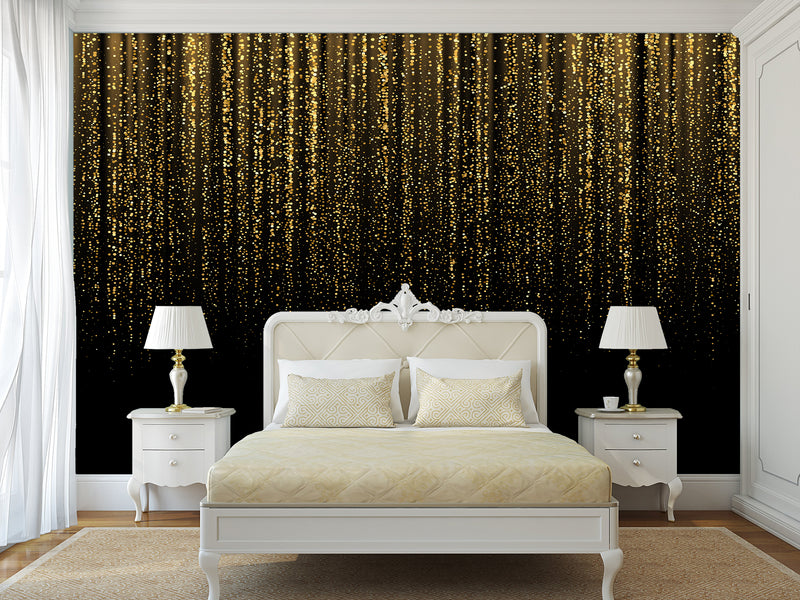 Peel and Stick Vinyl Wallpaper for Living Room or Hallway Golden Rainfall Art Full Wall Mural