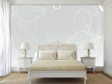 Modern Minimalist Style Non-Woven Wallpaper – "Flower Outline on Gray Background", Perfect for Bedroom or Living Room Desing
