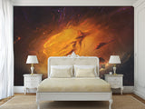 Peel and Stick Wallpaper Orange Nebula – Full Wall Wallpaper for Stylish Bedroom or Home Decor