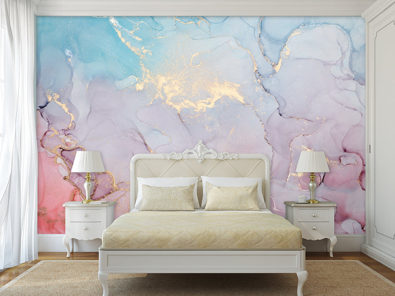 Self-Adhesive Wallpaper Abstract for Modern Interiors – Colorful Flow with Golden Accents
