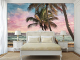 Natural Print Traditional Wall Mural 'Tropical Beach at Sunset', Decor for Office, Bedroom, Living Room