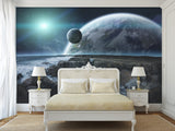 Non-Woven Wallpaper for Bed Wall in Bedroom Design Cosmic Planets 3D Mural