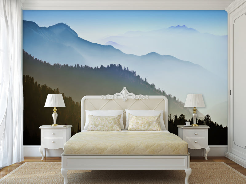 Nature-Themed Wallpapers – Full Wall Print,Peel and Stick Wall Murals for Creating Cozy Atmosphere "Mountain Silhouettes" for Living Room, Bedroom 🌄
