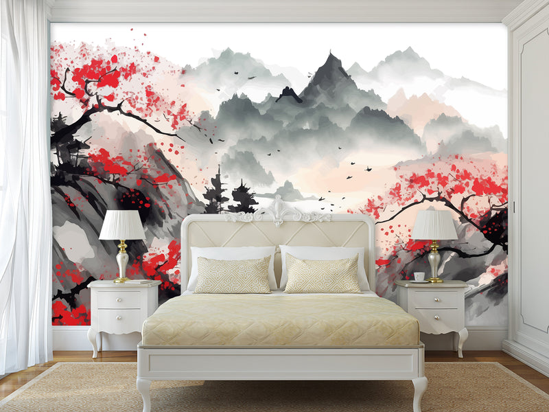 Asian Art  Peel and Stick Wall Mural "Japanese Landscape" Photo Wallpaper For Bedroom Living Room Decor