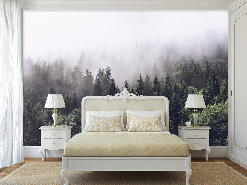 Wallpaper “Forest in the fog” Peel and Stick film Oracal for bedroom, hall, kitchen decoration