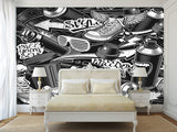 Comic Style Print High-Quality Vinyl Wallpaper Peel and Stick For Wall For Teen Room Studio "Black And White Graffiti"