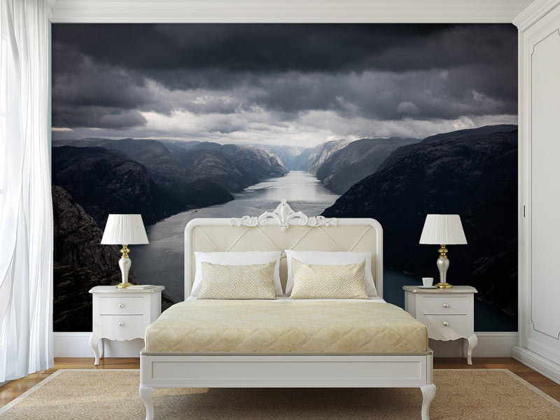 Non-Woven Mural Nature-Inspired Fjord Wallpaper – Scenic Wall Mural For Bedroom Or Living Room