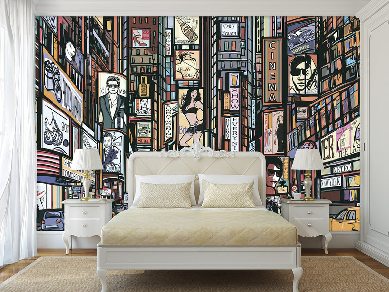 Comic Style Accent Wall Self-adhesive Photo Wallpaper 3D Wallpaper for Bedroom Ready with “New York” Design🌆
