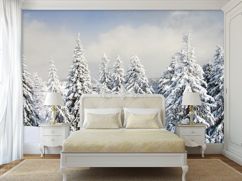 Non-Woven Wallpaper For Living Room and Bedroom Winter Forest Wall Mural Print