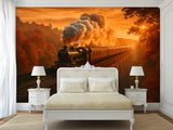 Print For Room Modern Design Self-Adhesive Wallpapers For Whole Wall Design For Bedroom Living Room "Train In Autumn Glow"
