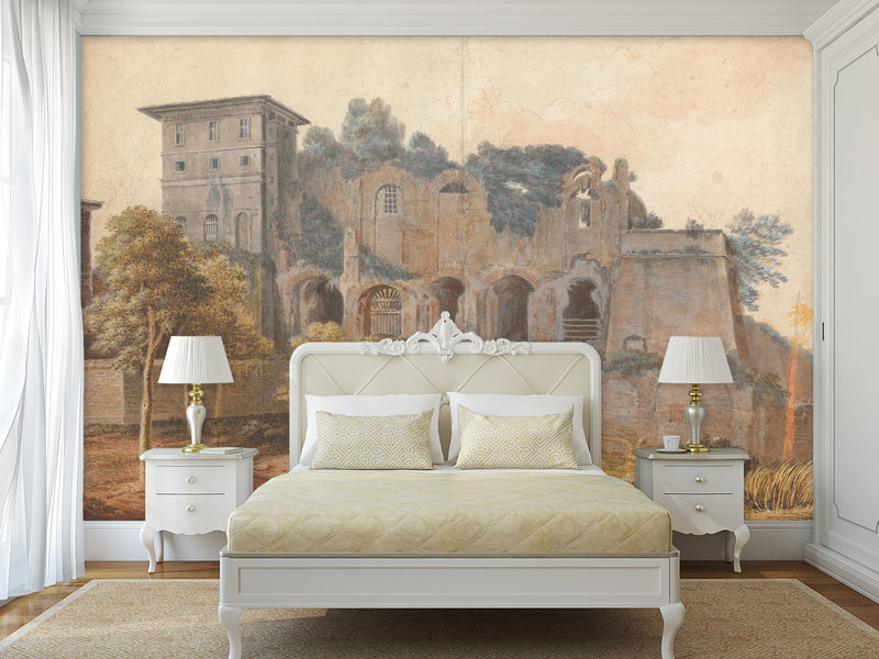 Peel and Stick Wallpaper John Warwick Smith Art – In the Camp Vaccinio at Rome – Living Room & Bedroom Wall Mural
