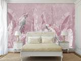 Tropical Pastel Botanical Print Peel and Stick Mural “Parrots in Palm Leaves” – Perfect for Decorating Bedrooms and Living Rooms