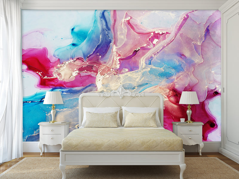 Peel and Stick Wallpaper On The Wall Modern Abstract Wall Art – Burgundy and Sky Blue Design For Bedroom Living Room