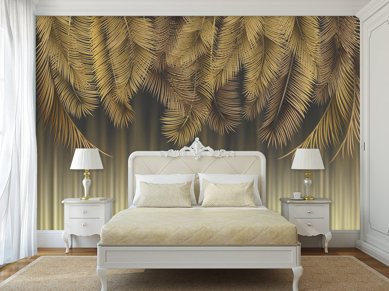 Non-Woven 3D photo wallpaper over the bed in the bedroom “Palm Tree”