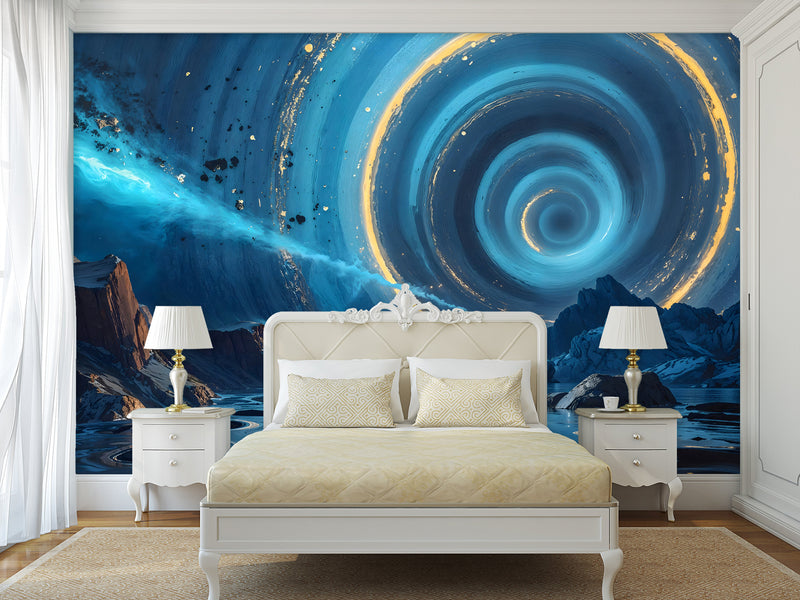 Fantasy Plot Combined With Nature Peel and Stick Mural For Creative Game Room Or Bedroom Design Wall Print "Portal In The Canyon Above The Lake" 🌄✨