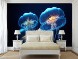 Sea Print Vinyl Wallpaper Peel and Stick – Unique Design Mural "Jellyfish", Wall Mural for Office or Living Room