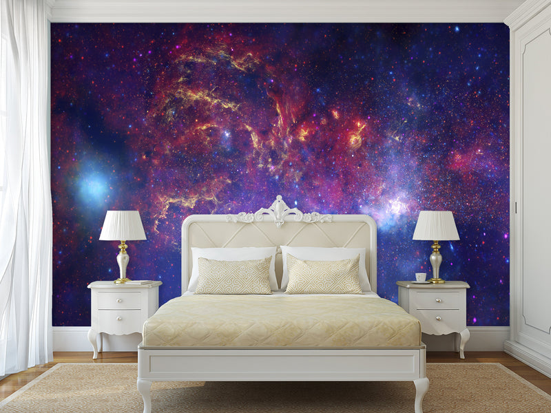 Peel & Stick Print Purple Nebula – Full Wall Wallpaper Mural For Living Room Or Bedroom
