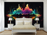 Non-Woven Wallpaper Art Design For Living Room, Bedroom, And Office Inspirational Print "Bright Sound Waves With Neon Gradient" 🎶