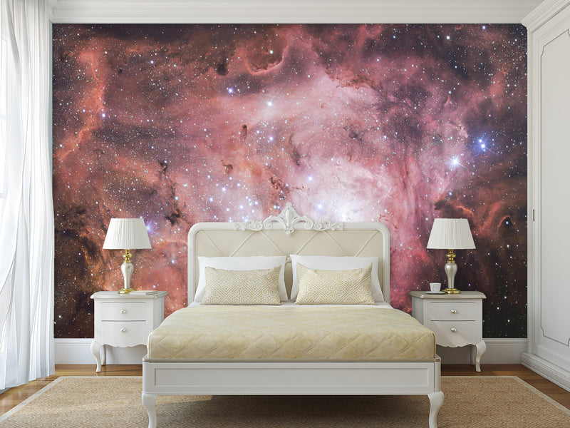 Non-Wowen Wall Mural Bedroom Wall Mural – "Stars In Purple Mist" Dreamy Galaxy Design