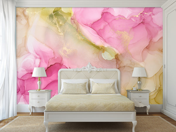 Pink and Green Abstract Intertwining. Self-Adhesive Wallpaper Art Print for Walls. Unique Abstraction Décor for Living Room or Hall "Abstract Flower Petal" 🌸