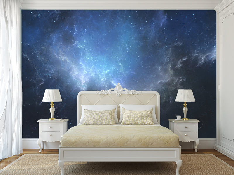 Non-Wowen Wallpaper Blue Nebula – Large Full Wall Wallpaper for Bedroom Interior