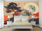 Traditional Full Wall Mural in Vintage Style, Modern Mountains and Moon for Bedroom, Hall 🌙🏔️